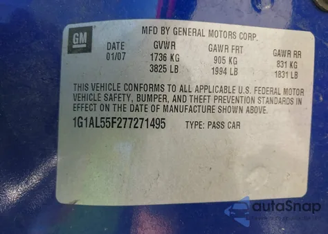 2007 Chevrolet Cobalt Lt из США, поврежденный, VIN 1G1AL55F277271495